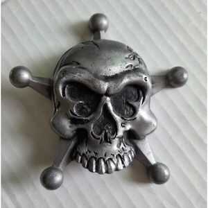 Heavy‎ Metal Mfg. USA Skull 5 Point Star Pirate Belt Buckle 3D Biker Rock Grunge